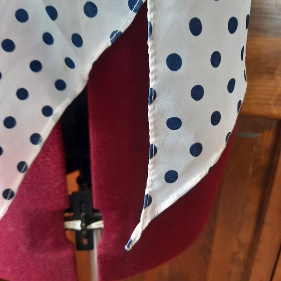 Vintage satin white navy blue polka dot print mod scarf - Picture 4 of 5